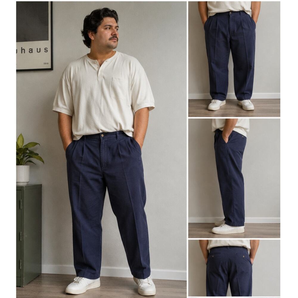 Vintage Cherokee Navy Pleated Chino Pants Men’s 38x30 Relaxed Straight Leg